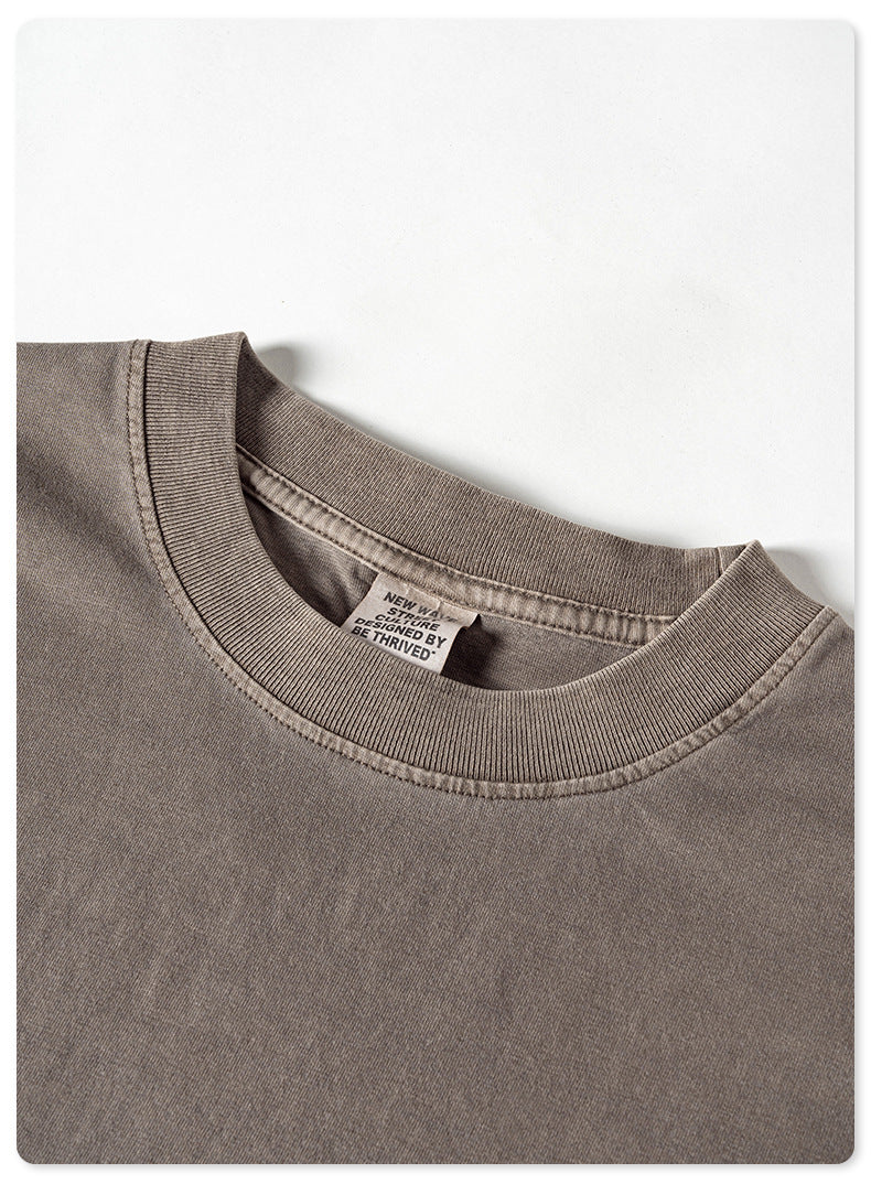 ZIFU Spring/Summer 2025 New 200g Pure Cotton Basic Washed Short Sleeve T-Shirt - Vintage Streetwear Loose Fit