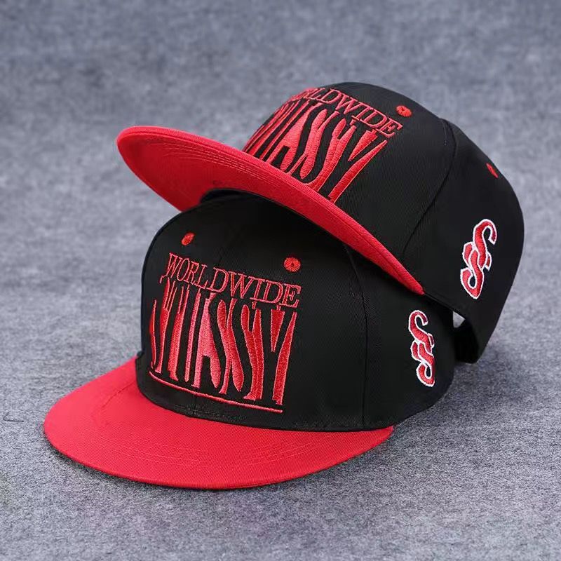 "WORLDWIDE" Embroidered Hip-Hop Cap in Black & Red