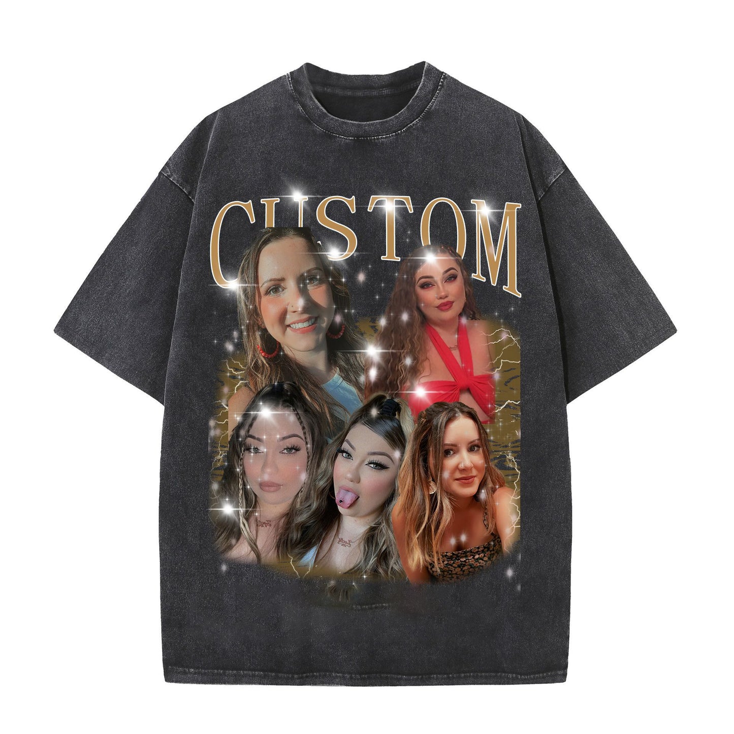 Customized Distressed Snow Wash American-Style Streetwear Tee