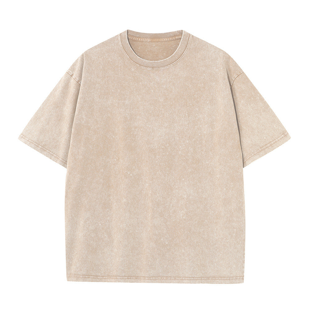 Customized Distressed Snow Wash American-Style Streetwear Tee