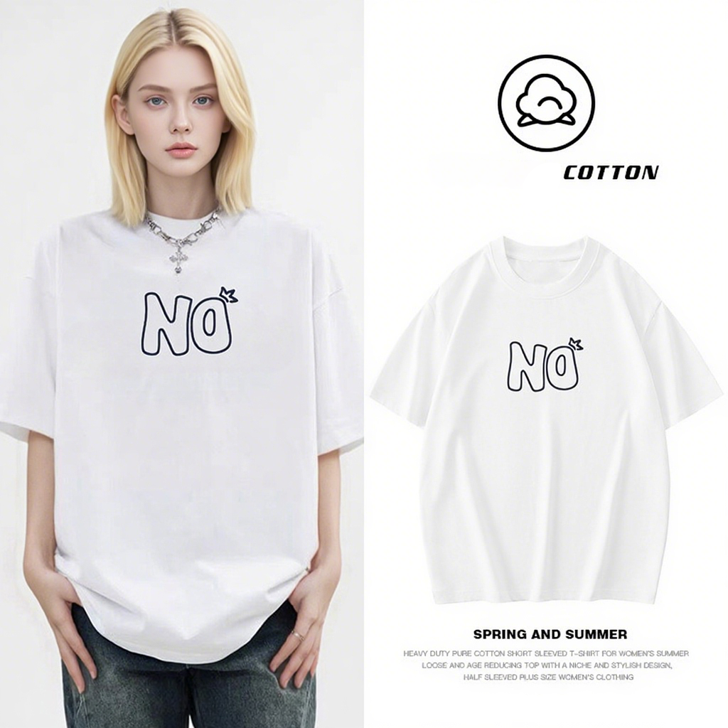ZIFU Chic Women's Pure Cotton Tee with Letter Print