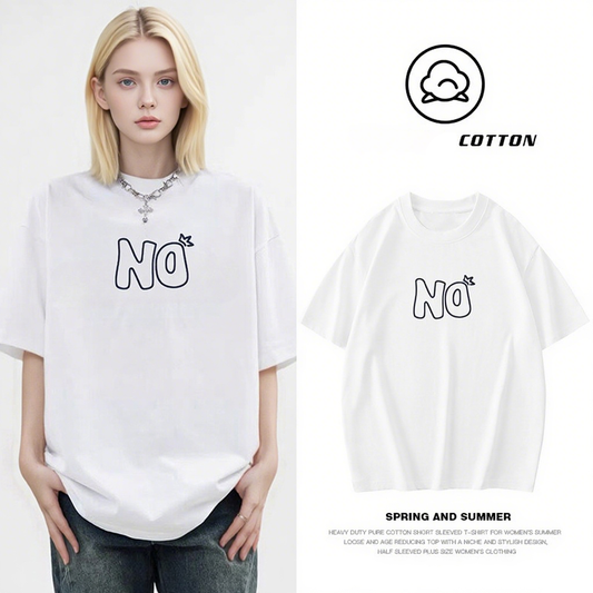 ZIFU Chic Women's Pure Cotton Tee with Letter Print