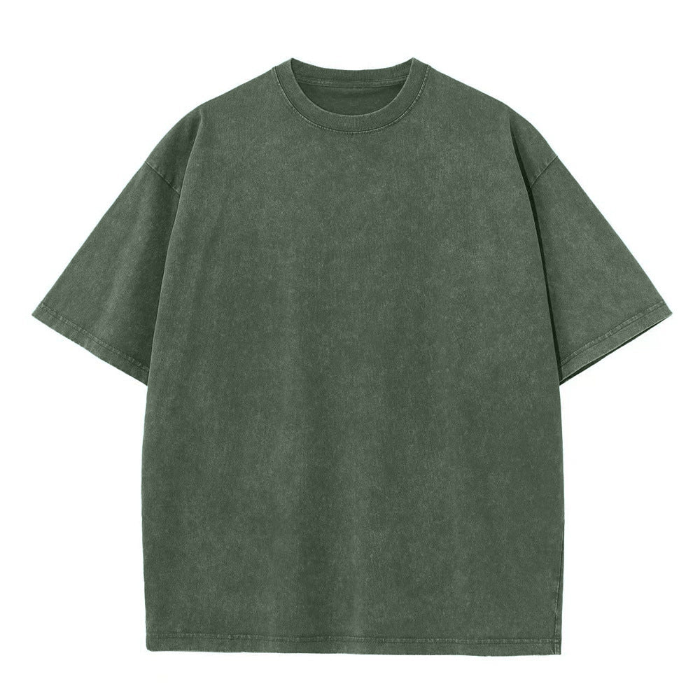 Customized Distressed Snow Wash American-Style Streetwear Tee