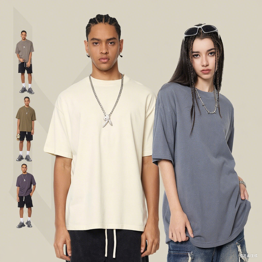 ZIFU Spring/Summer 2025 New 200g Pure Cotton Basic Washed Short Sleeve T-Shirt - Vintage Streetwear Loose Fit