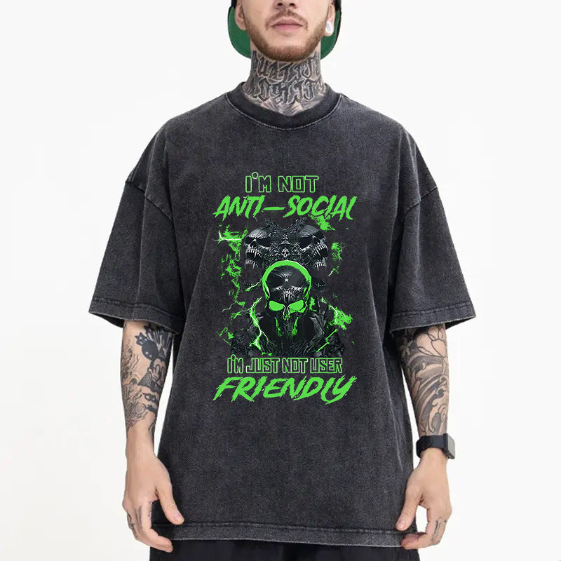 Customized Distressed Snow Wash American-Style Streetwear Tee