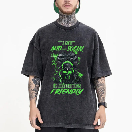 Customized Distressed Snow Wash American-Style Streetwear Tee