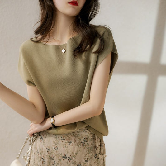 Versatile Boat Neck Batwing Knit Top - Summer 2025 Collection