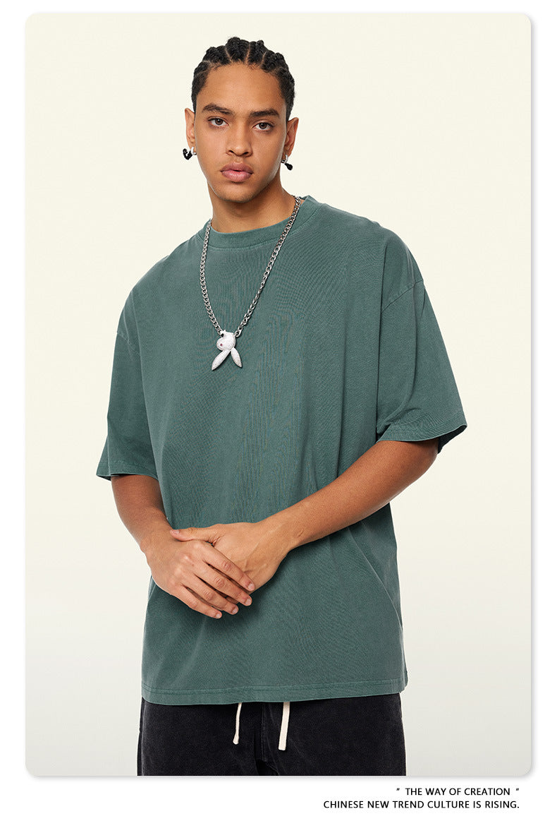 ZIFU Spring/Summer 2025 New 200g Pure Cotton Basic Washed Short Sleeve T-Shirt - Vintage Streetwear Loose Fit