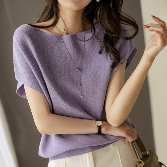 Versatile Boat Neck Batwing Knit Top - Summer 2025 Collection