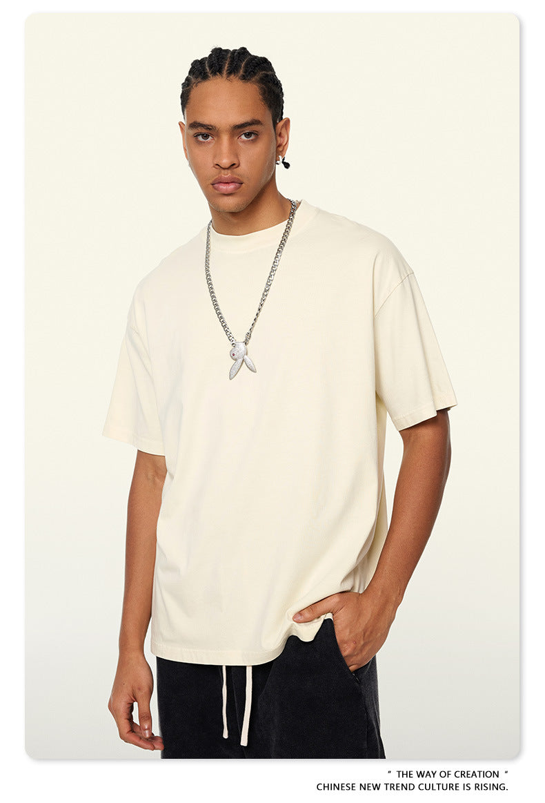 ZIFU Spring/Summer 2025 New 200g Pure Cotton Basic Washed Short Sleeve T-Shirt - Vintage Streetwear Loose Fit