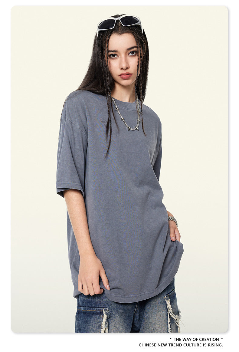 ZIFU Spring/Summer 2025 New 200g Pure Cotton Basic Washed Short Sleeve T-Shirt - Vintage Streetwear Loose Fit