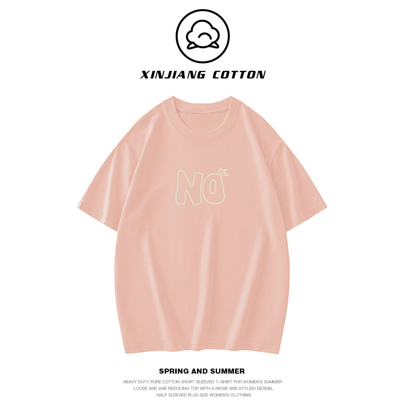 ZIFU Chic Women's Pure Cotton Tee with Letter Print