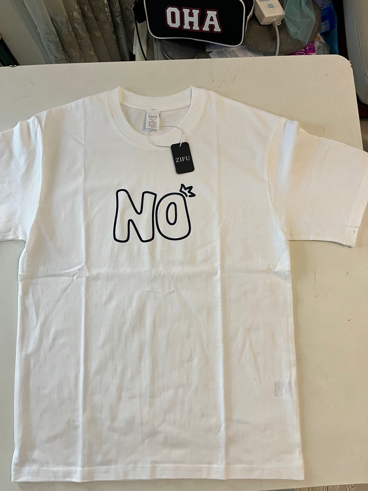 ZIFU Chic Women's Pure Cotton Tee with Letter Print